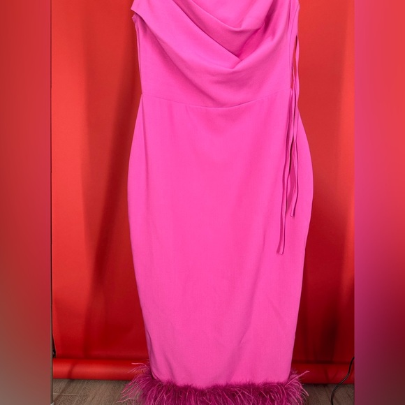 💗Fiona Fuchsia Feather Trim Bottom Maxi Dress 💗 - Picture 3 of 3